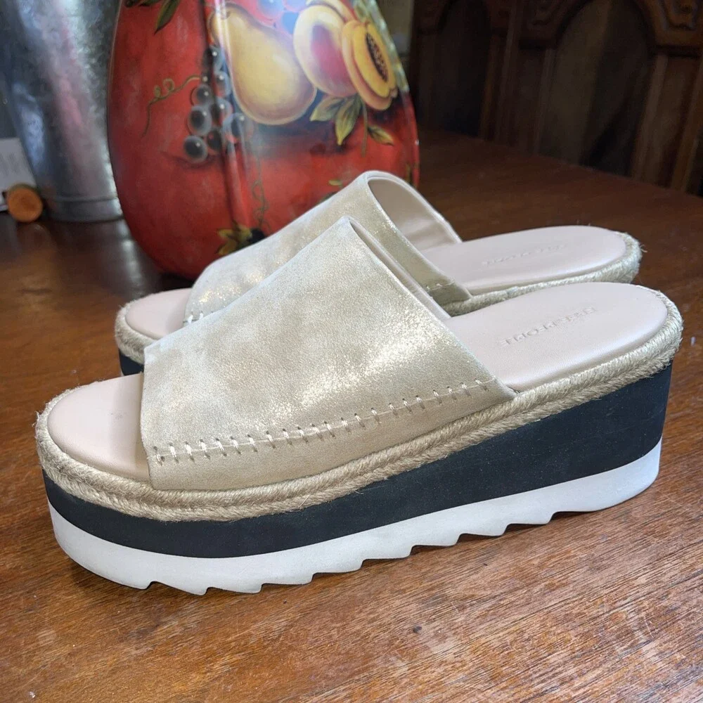 Free People Women Santorini Espadrille Platform Sandals Sz 7.5M RoseGold Leather